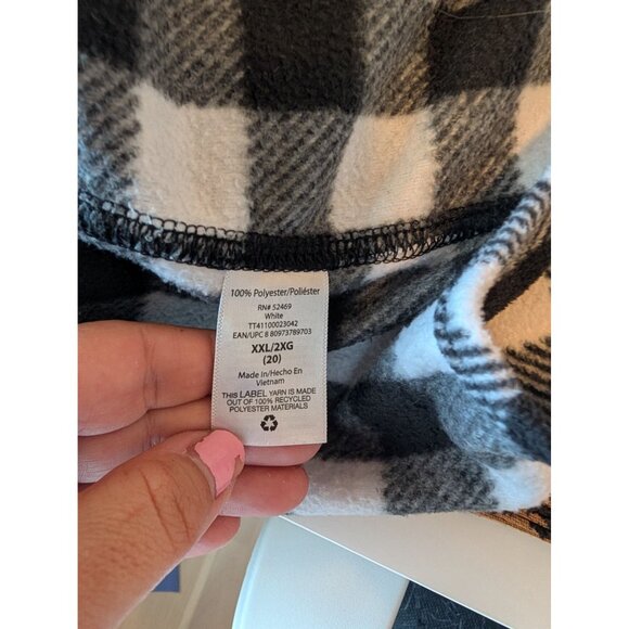 Time And Tru Womens XXL Plaid Button-Up Fleece Shirt Black & White - Picture 3 of 4